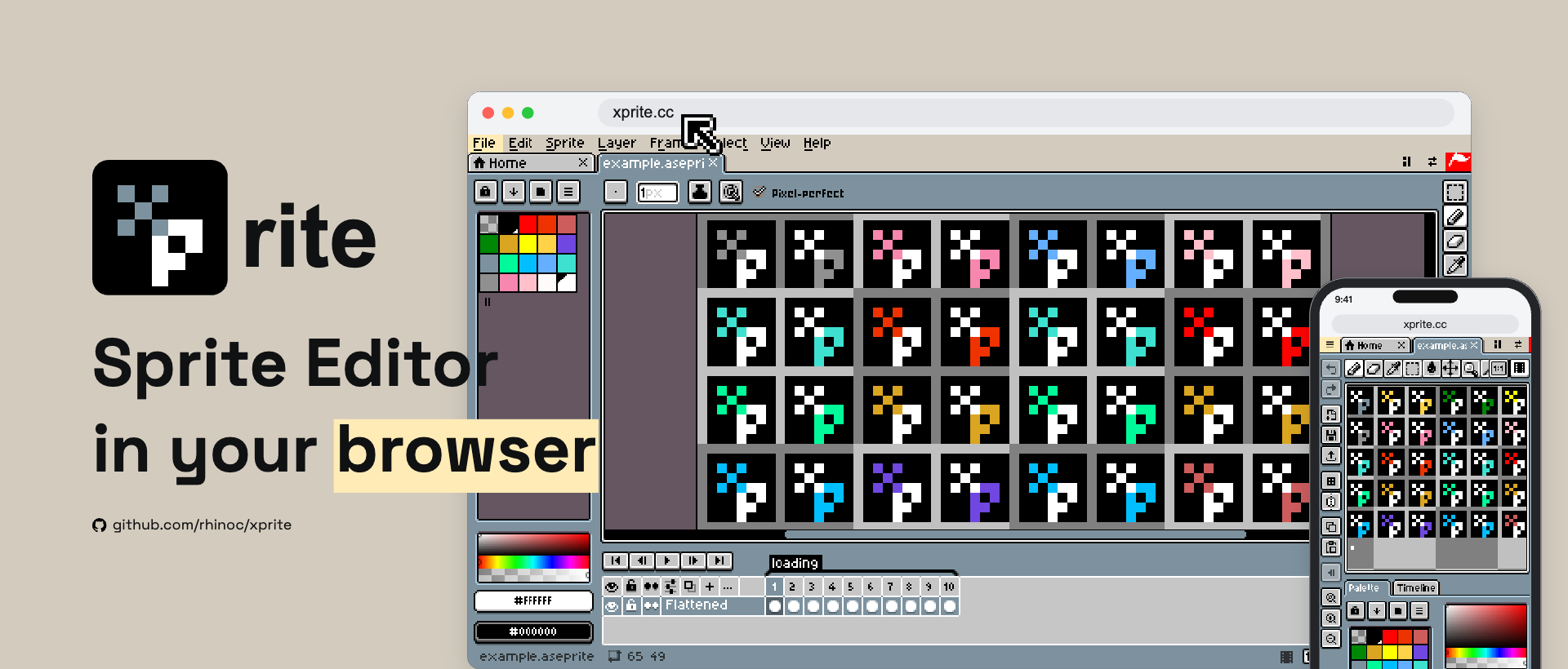 Xprite, as it opens in a browser tab